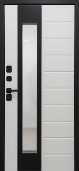 Стальная термодверь с удлиненным стеклом, панелями МДФ серого и белого цвета Стальная термодверь с удлиненным стеклом, панелями МДФ серого и белого цвета